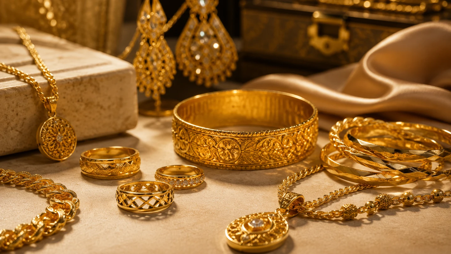 Professional gold jewelry collection photography