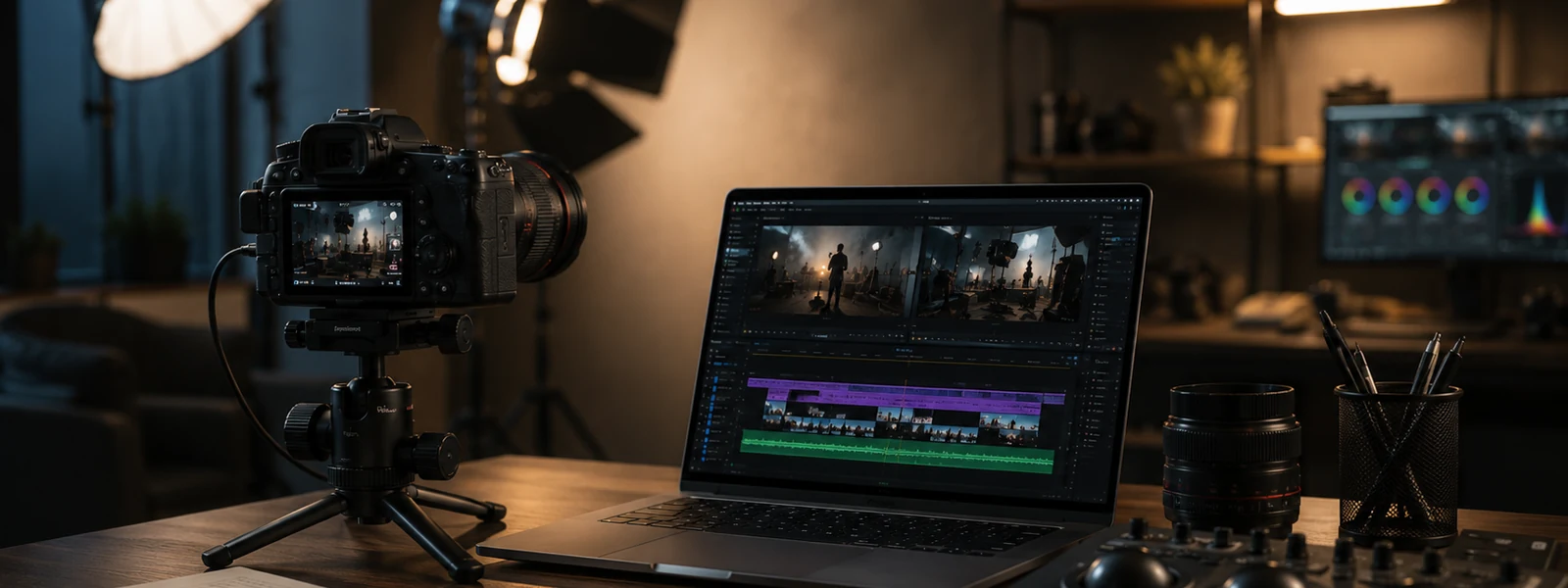 Professional video production and editing workspace